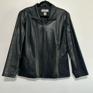 Preston & York Black Leather Zip-Front Jacket